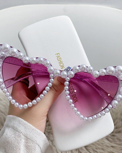 Big Frame Heart-shaped Pearl Sunglasses