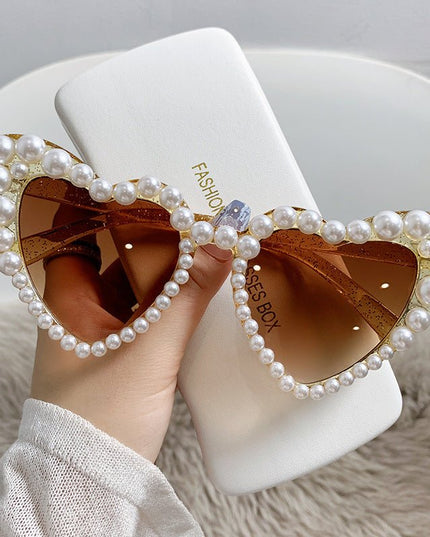 Big Frame Heart-shaped Pearl Sunglasses
