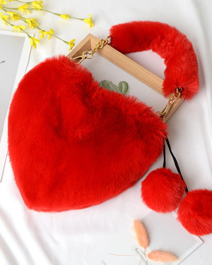 Peach Heart Faux Fur Handbag