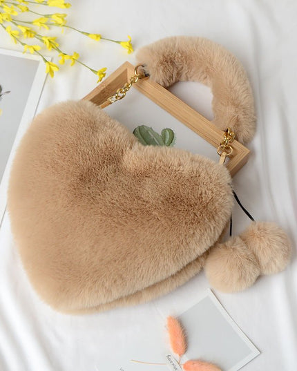 Peach Heart Faux Fur Handbag