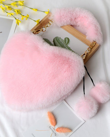 Peach Heart Faux Fur Handbag