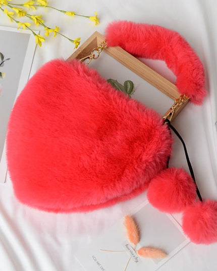 Peach Heart Faux Fur Handbag