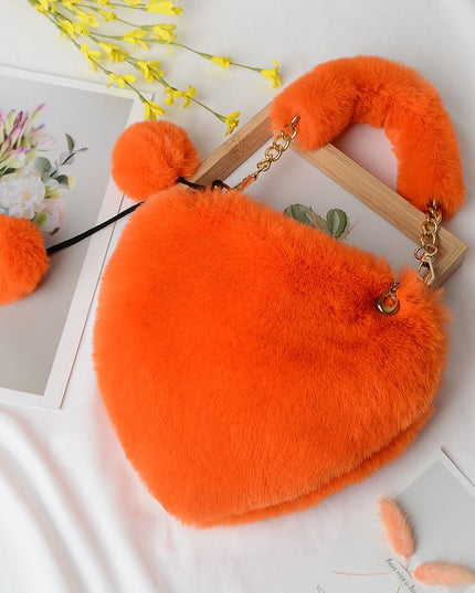 Peach Heart Faux Fur Handbag