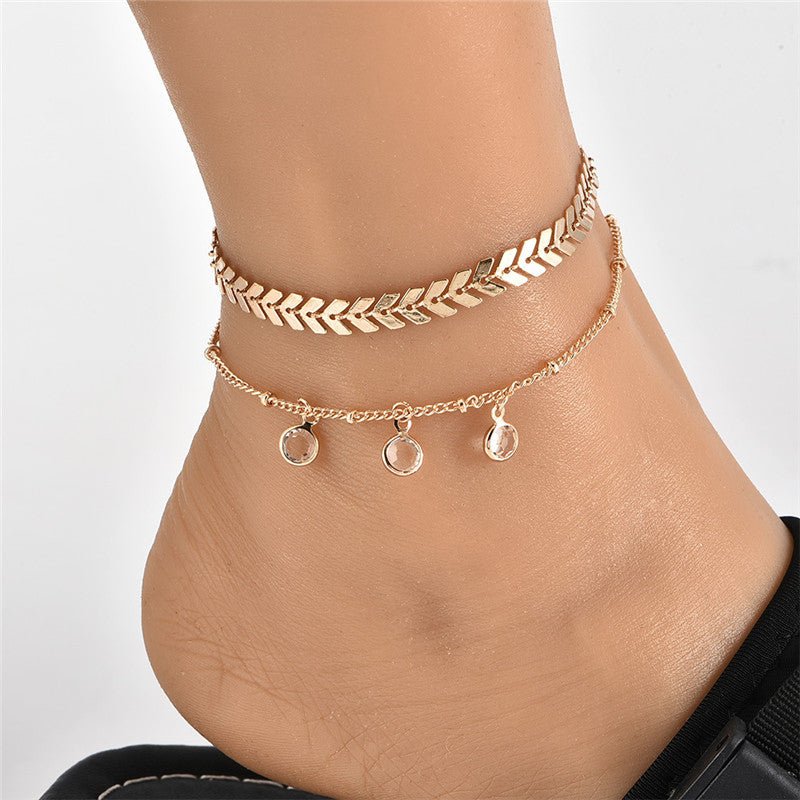 Women's Multi-layer Metal Chain Drill Anklet